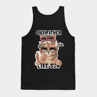 Father and son slogan with cat family in sunglasses Tank Top